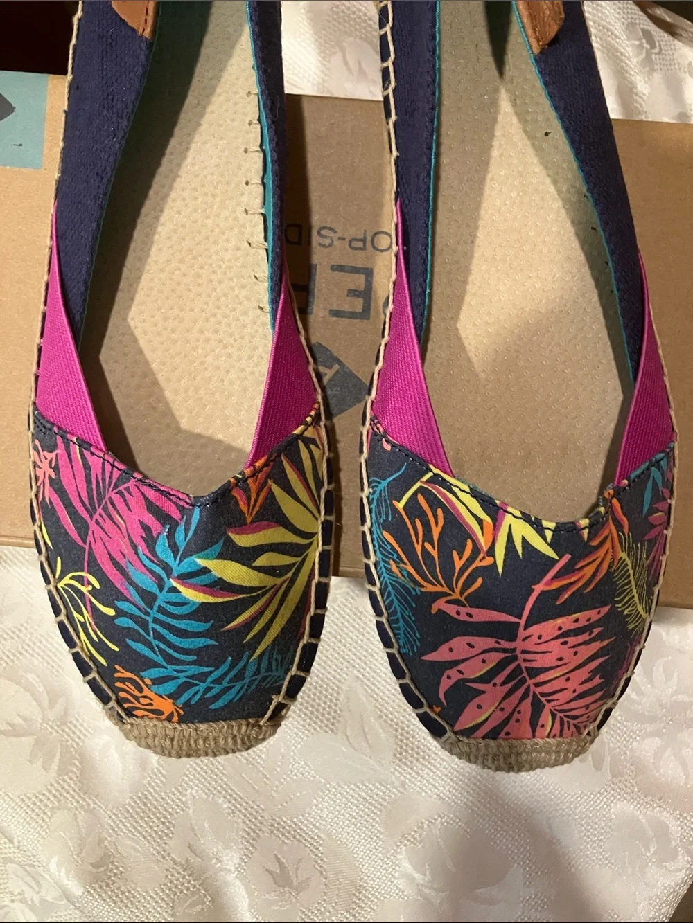 Sperry Navy Floral Espadrilles with Pink Straps